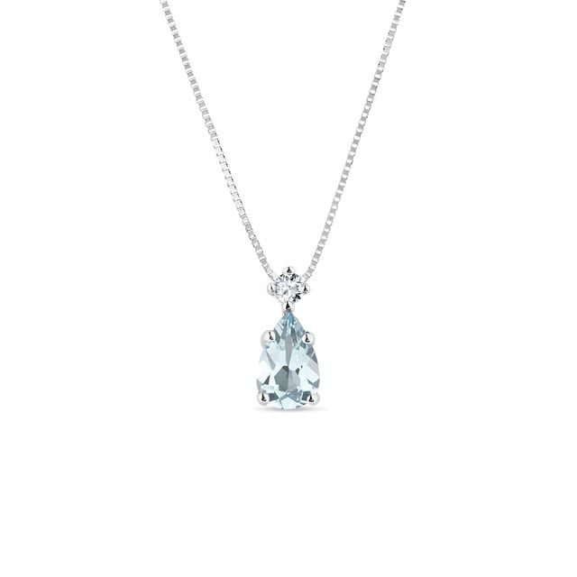 WHITE GOLD PENDANT WITH AQUAMARINE - AQUAMARINE NECKLACES - NECKLACES