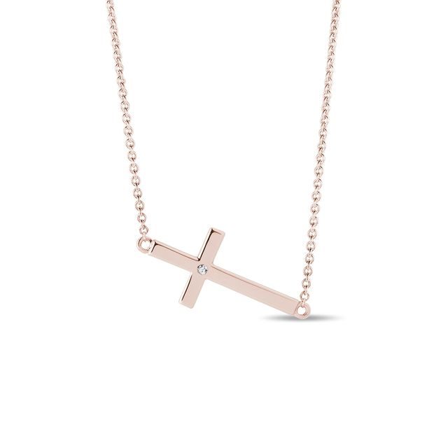 COLLIER EN OR ROSE AVEC CROIX - COLLIERS AVEC DIAMANTS - COLLIERS