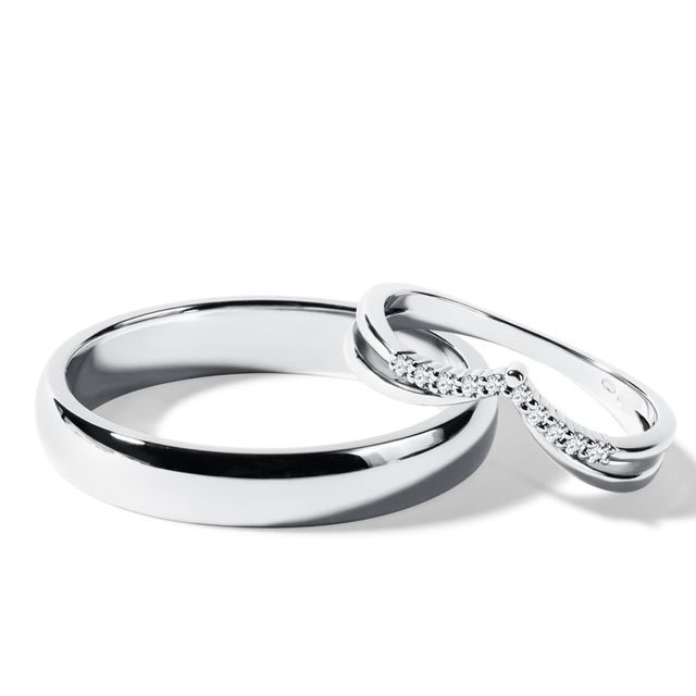 WHITE GOLD WEDDING RING SET WITH A DOUBLE CHEVRON RING - WHITE GOLD WEDDING SETS - WEDDING RINGS
