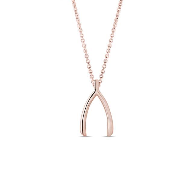 WISHBONE PENDANT IN 14K ROSE GOLD - ROSE GOLD NECKLACES - NECKLACES