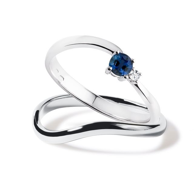 SAPPHIRE AND DIAMOND ENGAGEMENT SET IN WHITE GOLD - ENGAGEMENT AND WEDDING MATCHING SETS - ENGAGEMENT RINGS