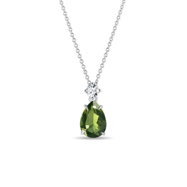 NECKLACE WITH MOLDAVITE AND BRILLIANT IN WHITE GOLD - MOLDAVITE NECKLACES - NECKLACES