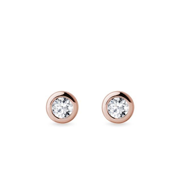 PUCES D'OREILLES LUNETTE EN OR ROSE ET DIAMANT - PUCES D'OREILLES EN DIAMANT - BOUCLES D'OREILLES