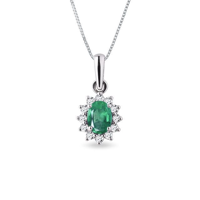 EMERALD NECKLACE WITH DIAMONDS IN WHITE GOLD - EMERALD NECKLACES - NECKLACES
