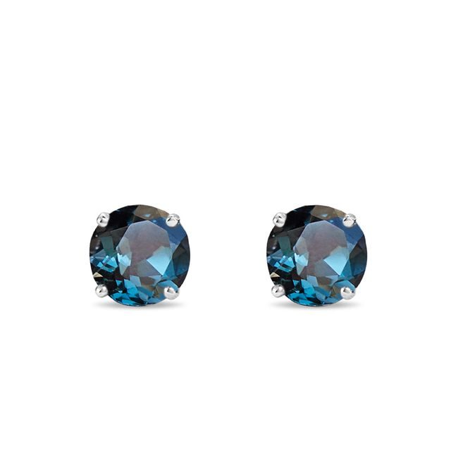 WHITE GOLD STUDS WITH TOPAZ - TOPAZ EARRINGS - EARRINGS