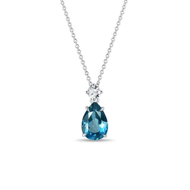 TOPAZ AND DIAMOND PENDANT IN WHITE GOLD - TOPAZ NECKLACES - NECKLACES