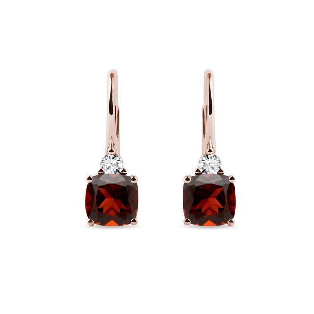 GARNET AND DIAMOND EARRINGS MADE OF ROSE GOLD - GARNET EARRINGS - EARRINGS