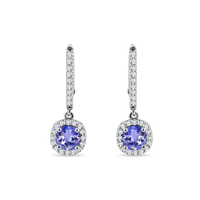 BRILLIANT EARRINGS WITH TANZANITES IN WHITE GOLD - TANZANITE EARRINGS - EARRINGS
