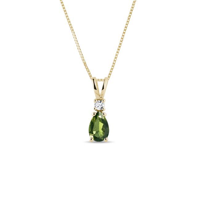 PENDENTIF EN OR JAUNE AVEC DIAMANT ET MOLDAVITE - COLLIERS AVEC MOLDAVITE - COLLIERS