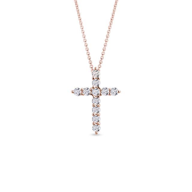 PENDENTIF CROIX EN OR ROSE AVEC DIAMANTS - COLLIERS AVEC DIAMANTS - COLLIERS