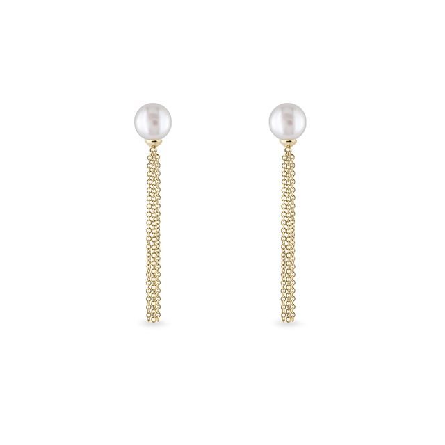 PEARL CHAIN EARRINGS IN YELLOW GOLD - PEARL EARRINGS - PEARL JEWELRY