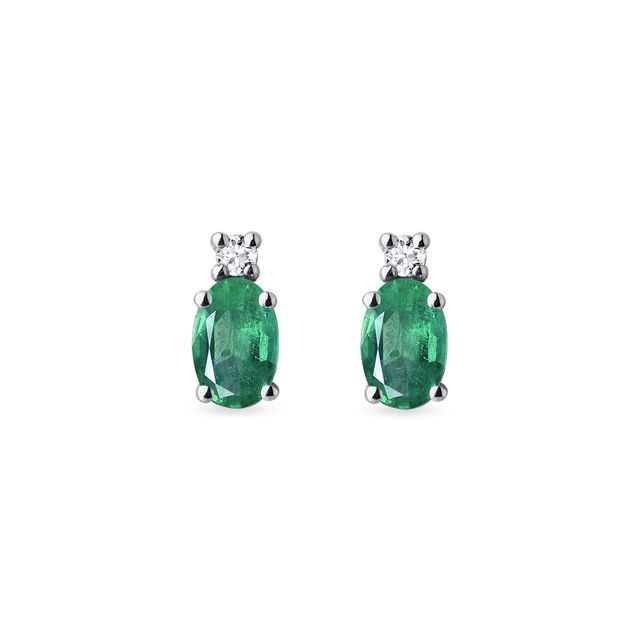 EMERALD EARRINGS WITH DIAMONDS IN WHITE GOLD - EMERALD EARRINGS - EARRINGS