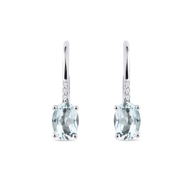 WHITE GOLD EARRINGS WITH DIAMONDS AND AQUAMARINE - AQUAMARINE EARRINGS - EARRINGS