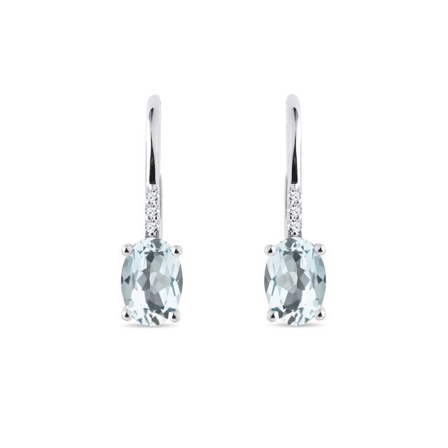 BOUCLES D'OREILLES EN OR BLANC AVEC DIAMANTS ET AIGUES-MARINES - BOUCLES D'OREILLES EN AIGUE-MARINE - BOUCLES D'OREILLES