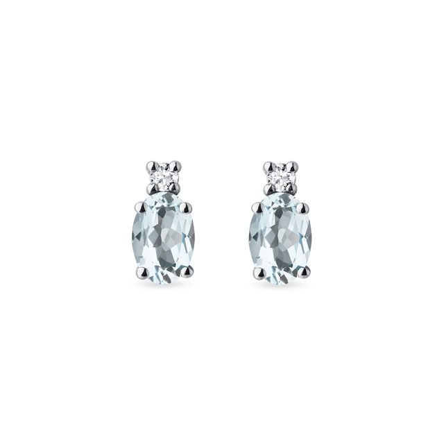 BOUCLES D'OREILLES EN OR BLANC AVEC AIGUE-MARINE OVALE - BOUCLES D'OREILLES EN AIGUE-MARINE - BOUCLES D'OREILLES