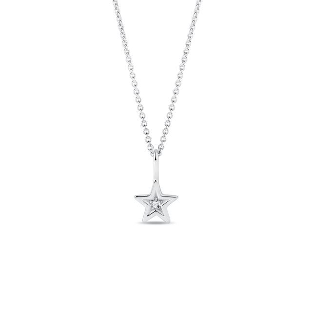 COLLIER EN OR BLANC AVEC PENDENTIF MOTIF ÉTOILE ET DIAMANT - COLLIERS AVEC DIAMANTS - COLLIERS