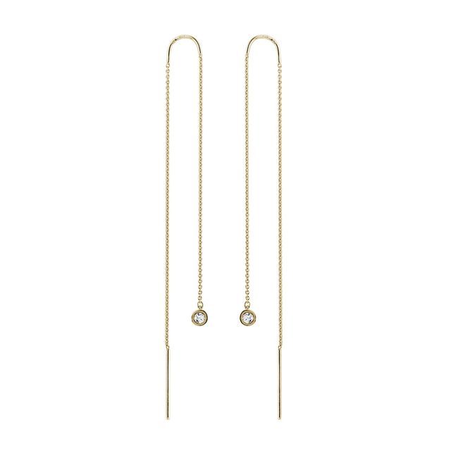 BOUCLES D'OREILLES PENDANTES EN OR JAUNE ET DIAMANTS - BOUCLES D'OREILLES EN DIAMANT - BOUCLES D'OREILLES