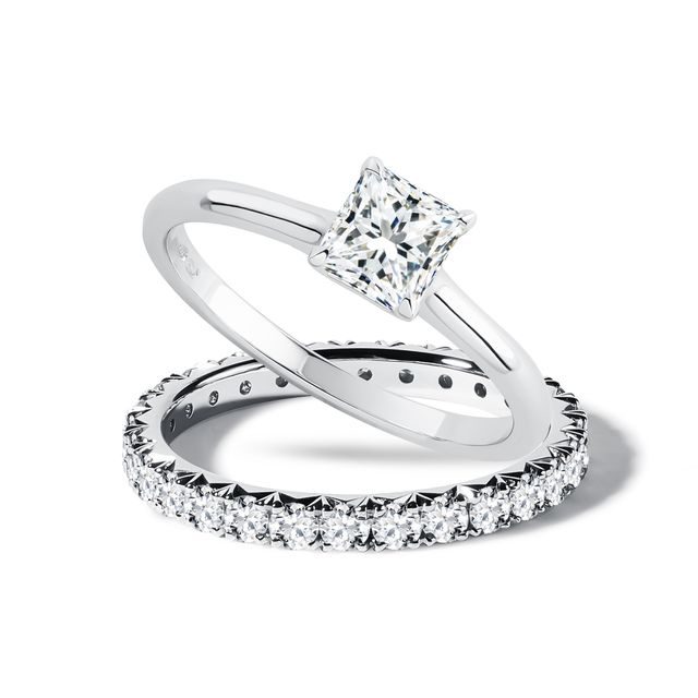 SET OF DIAMOND RINGS PRINCESS AND ETERNITY - ENGAGEMENT AND WEDDING MATCHING SETS - ENGAGEMENT RINGS