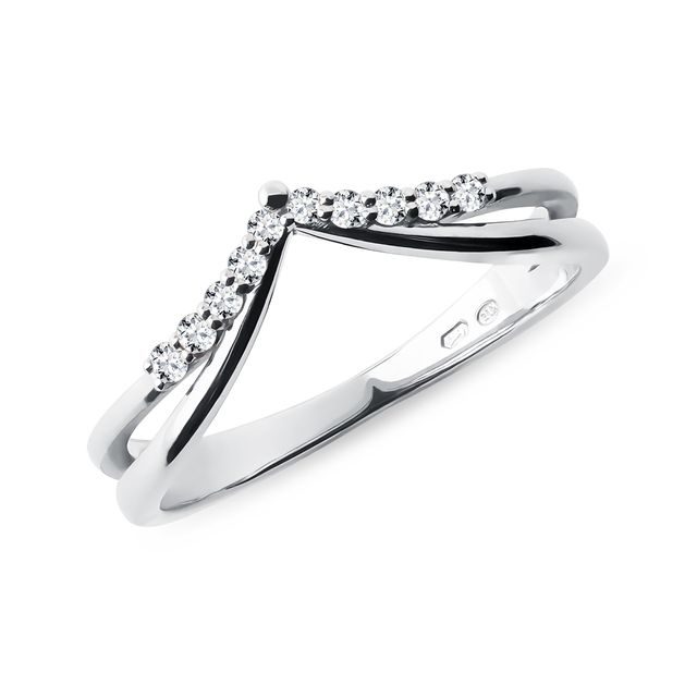WHITE GOLD DOUBLE CHEVRON RING WITH DIAMONDS - WOMEN'S WEDDING RINGS - WEDDING RINGS