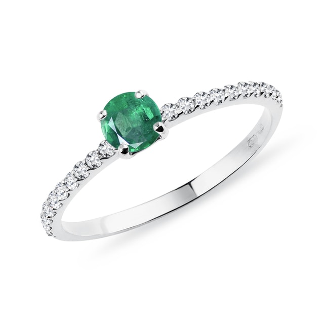 EMERALD AND DIAMOND RING IN 14K WHITE GOLD - EMERALD RINGS - RINGS