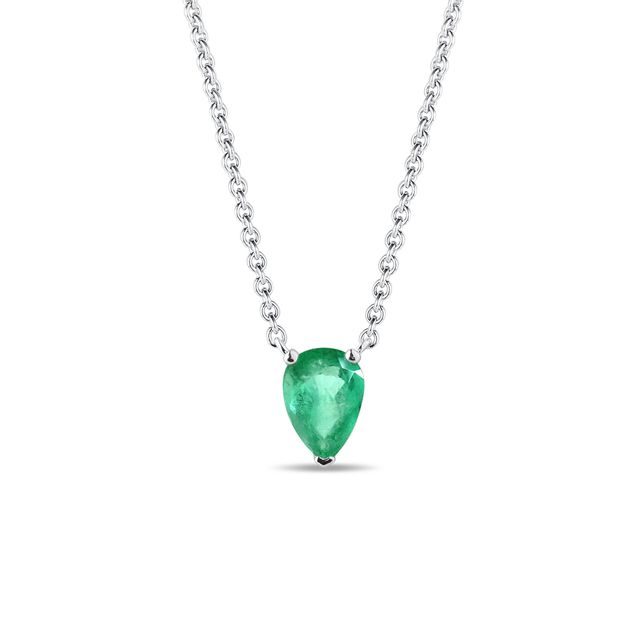 CLASSIC WHITE GOLD NECKLACE WITH EMERALD - EMERALD NECKLACES - NECKLACES