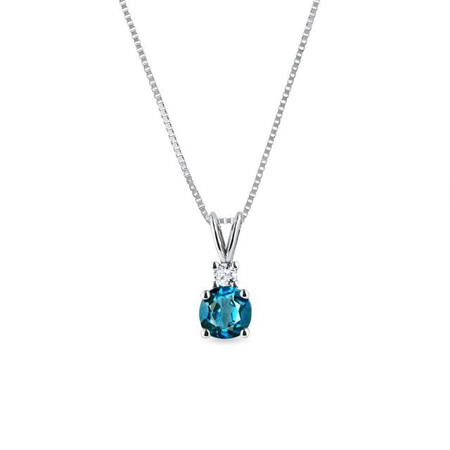 TOPAZ AND DIAMOND NECKLACE IN 14K WHITE GOLD - TOPAZ NECKLACES - NECKLACES