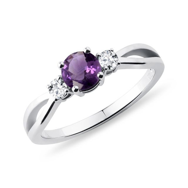 PURPLE AMETHYST AND DIAMOND WHITE GOLD RING - AMETHYST RINGS - RINGS