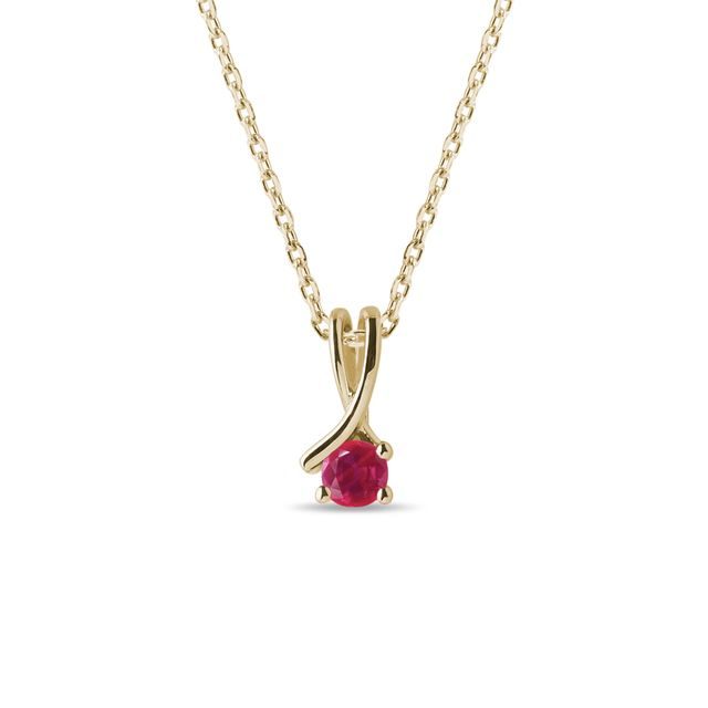 ROUND RUBY GOLD RIBBON NECKLACE - RUBY NECKLACES - NECKLACES