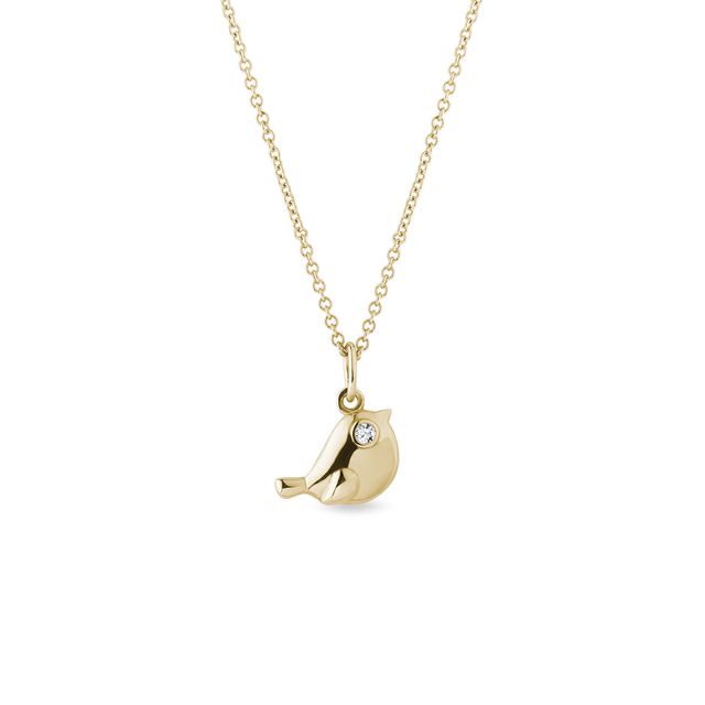 BIRD PENDANT WITH A DIAMOND IN GOLD - CHILDREN'S NECKLACES - NECKLACES