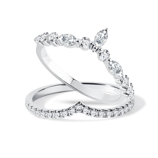 TRENDY DIAMOND ENGAGEMENT SET IN WHITE GOLD - ENGAGEMENT AND WEDDING MATCHING SETS - ENGAGEMENT RINGS