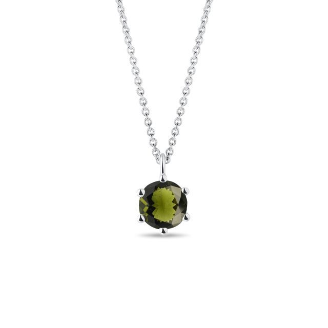 ROUND MOLDAVITE NECKLACE IN WHITE GOLD - MOLDAVITE NECKLACES - NECKLACES
