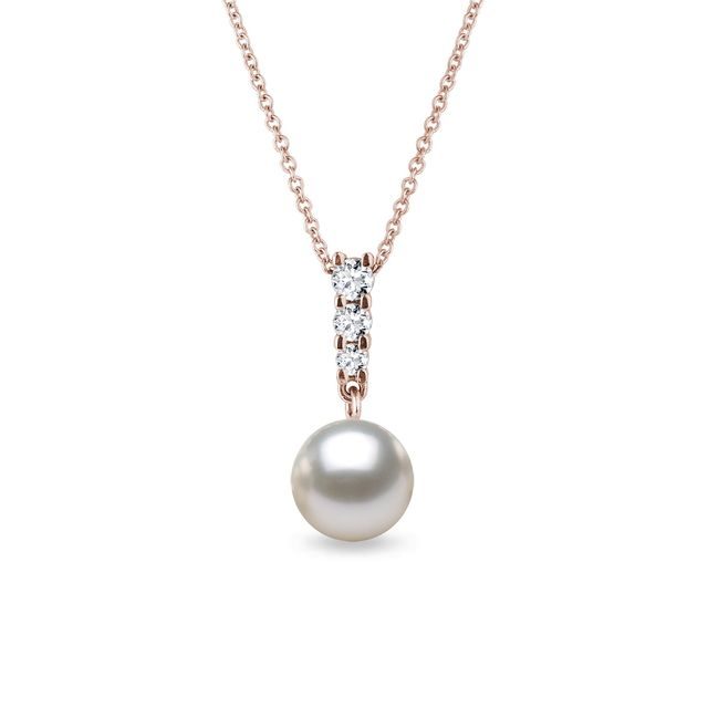 AKOYA PEARL AND DIAMOND PENDANT NECKLACE IN ROSE GOLD - PEARL PENDANTS - PEARL JEWELRY