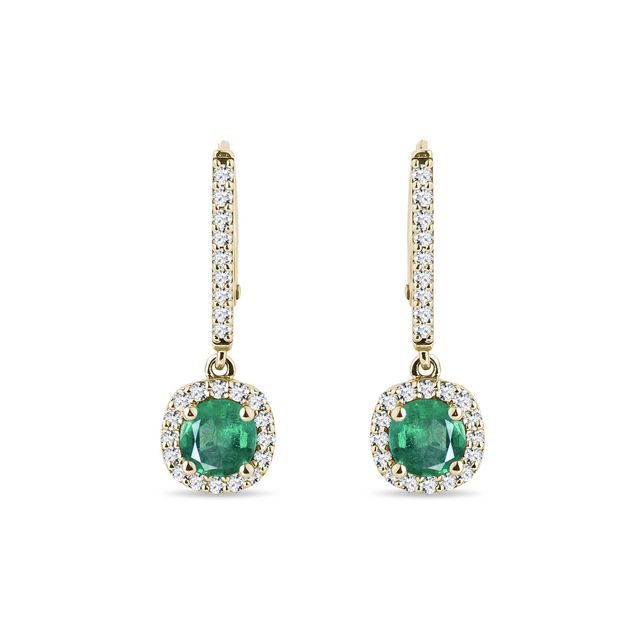 BRILLIANT EARRINGS WITH EMERALDS IN YELLOW GOLD - EMERALD EARRINGS - EARRINGS