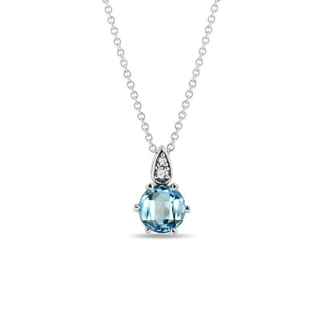 SWISS TOPAZ AND DIAMOND WHITE GOLD NECKLACE - TOPAZ NECKLACES - NECKLACES