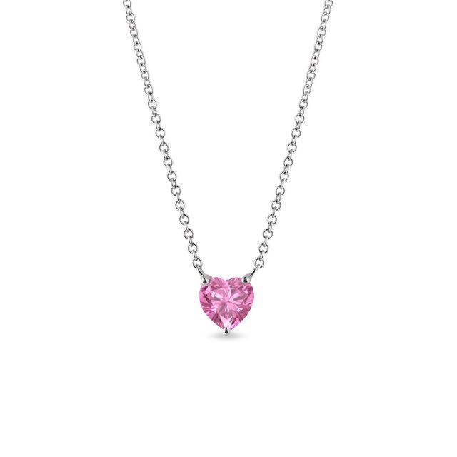 NECKLACE HEART MADE OF WHITE GOLD WITH PINK SAPPHIRE - SAPPHIRE NECKLACES - NECKLACES