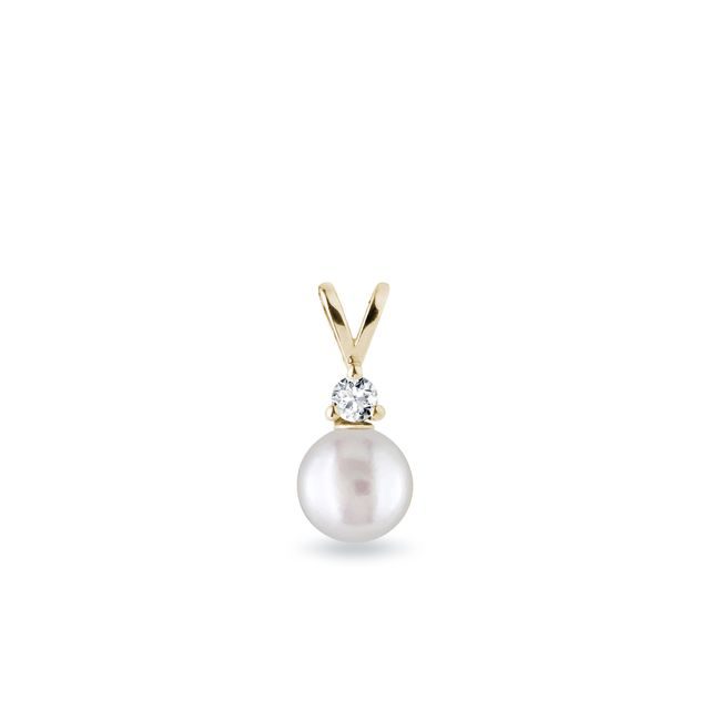 FRESHWATER PEARL AND DIAMOND GOLD PENDANT - PENDANTS - NECKLACES