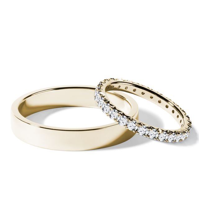 HIS AND HERS ETERNITY AND SHINY FINISH GOLD WEDDING RING SET - YELLOW GOLD WEDDING SETS - WEDDING RINGS