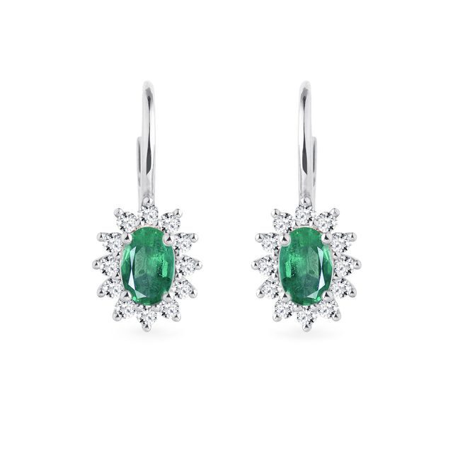 EARRINGS WITH DIAMONDS AND EMERALDS IN WHITE GOLD - EMERALD EARRINGS - EARRINGS