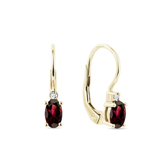 OVAL GARNET AND DIAMOND EARRINGS IN GOLD - GARNET EARRINGS - EARRINGS