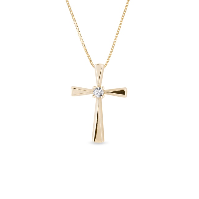 CROSS PENDANT WITH DIAMONDS IN YELLOW GOLD - DIAMOND NECKLACES - NECKLACES