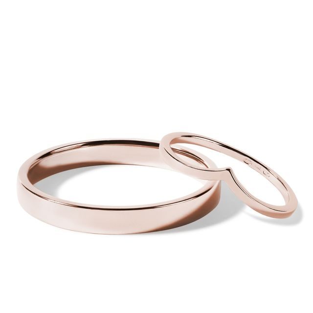 ALLIANCES EN OR ROSE ET BAGUE CHEVRON - ENSEMBLE D’ALLIANCES EN OR ROSE - ALLIANCES DE MARIAGE