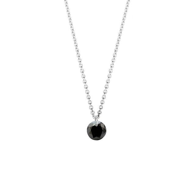 COLLIER EN OR BLANC AVEC PETIT DIAMANT NOIR - COLLIERS AVEC DIAMANTS - COLLIERS