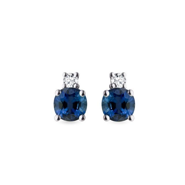 BOUCLES D'OREILLES EN OR BLANC AVEC SAPHIR BLEU - BOUCLES D'OREILLES EN SAPHIR - BOUCLES D'OREILLES