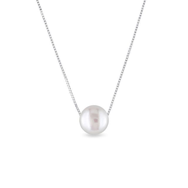 COLLIER EN OR BLANC AVEC PERLE D'EAU DOUCE - PENDENTIFS EN PERLES - PERLES