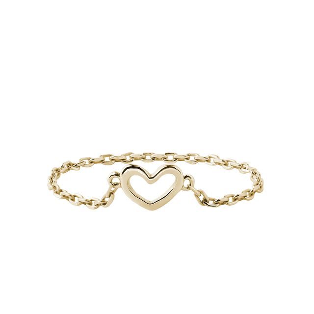 HEART-SHAPED PENDANT CHAIN RING IN YELLOW GOLD - YELLOW GOLD RINGS - RINGS