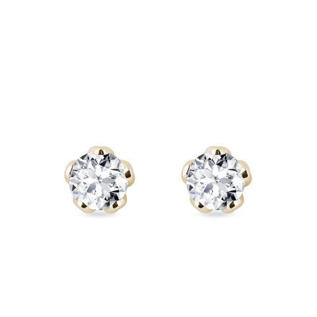 DIAMOND FLOWER STUD EARRINGS IN YELLOW GOLD - DIAMOND STUD EARRINGS - EARRINGS