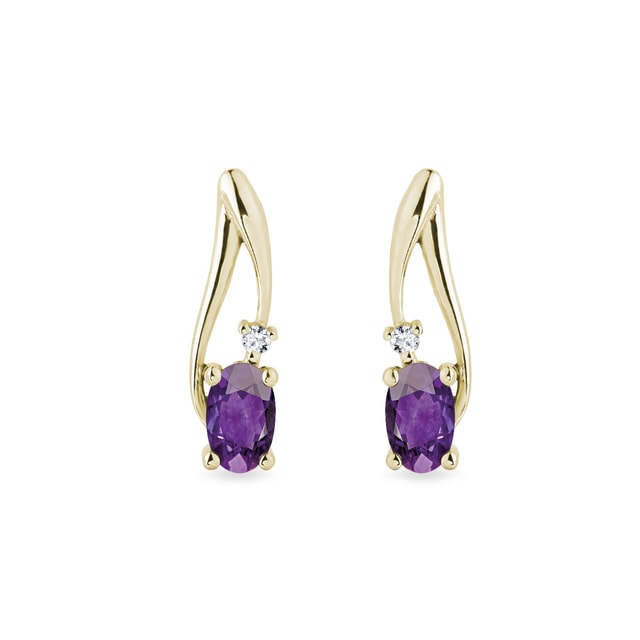 AMETHYST AND DIAMOND EARRINGS IN YELLOW GOLD - AMETHYST EARRINGS - EARRINGS