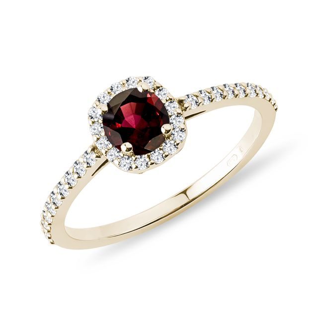 GARNET AND DIAMOND RING IN YELLOW GOLD - GARNET RINGS - RINGS