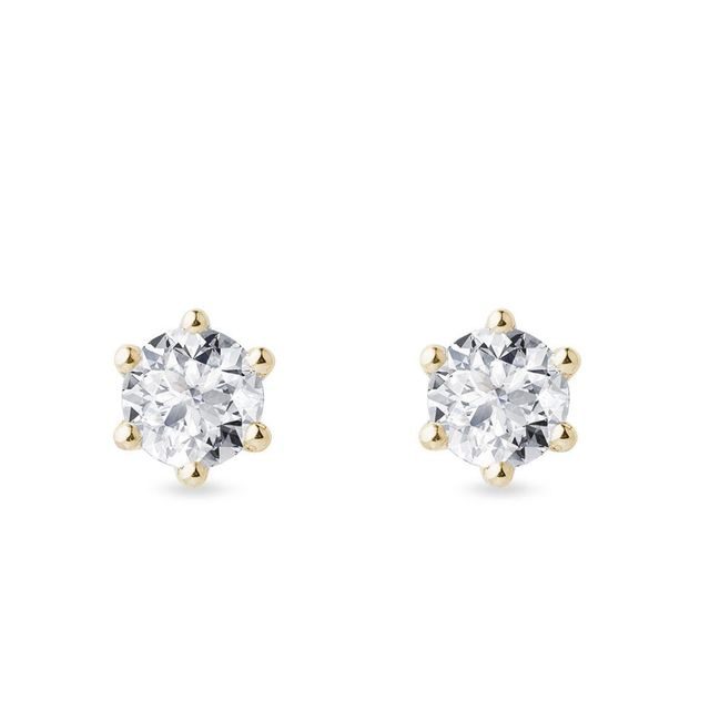 PUCES D'OREILLE EN OR JAUNE AVEC DIAMANT 1 CT - PUCES D'OREILLES EN DIAMANT - BOUCLES D'OREILLES