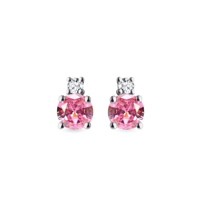 PINK SAPPHIRE AND DIAMOND EARRINGS IN WHITE GOLD - SAPPHIRE EARRINGS - EARRINGS